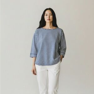2/$30 Talbots Nautical Navy and White Striped 100% Cotton Long Sleeve Top Blouse